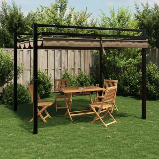 Foisor de gradina acoperis retractabil gri taupe 3x3 m aluminiu