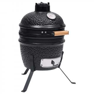 Gratar cu afumatoare 2-in-1 Kamado, negru, 56 cm, ceramica