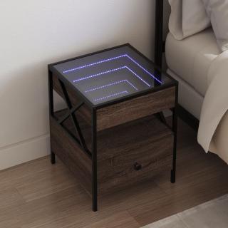 Noptiera cu LED infinity, stejar maro, 40x40x51 cm