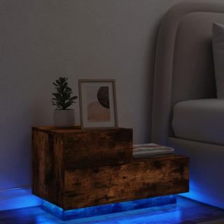 Noptiera cu lumini LED, stejar fumuriu, 70x36x40,5 cm