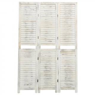 Paravan de camera cu 3 panouri alb antichizat, 105x165 cm, lemn