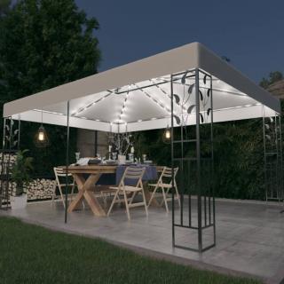 Pavilion cu acoperis dublu  siruri de lumini LED, alb, 3x4 m