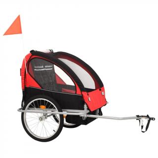 Remorca bicicleta  carucior 2-in-1, negru si rosu