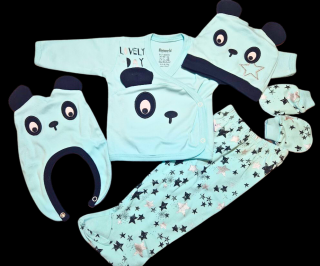 Set 5 piese Urs Panda Bleu nou nascuti bumbac