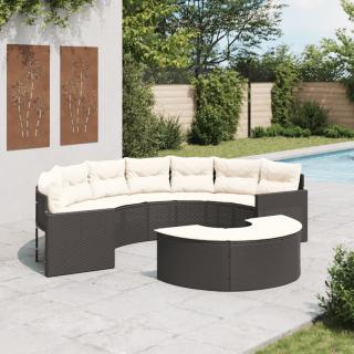 Set canapea de gradina, 2 piese, semi-rotunde, negru, poliratan