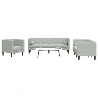 Set canapele Chesterfield cu perne rulou, 3 piese, gri, catifea