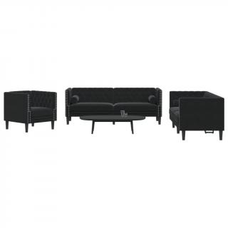 Set canapele Chesterfield cu perne rulou 3 piese negru catifea