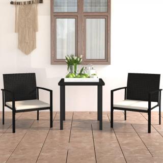 Set de mobilier de gradina, 3 piese, negru, poliratan