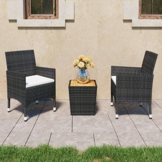 Set mobilier bistro, 3 piese, negru, poliratan si lemn acacia