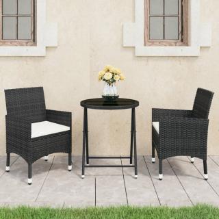 Set mobilier bistro gradina 3 piese, negru, poliratan si sticla