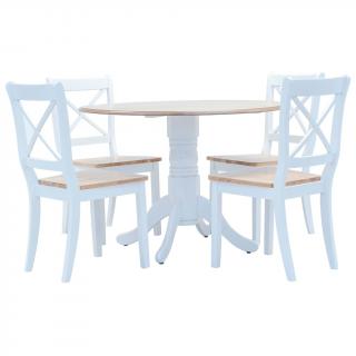 Set mobilier bucatarie, 5 piese, alb  maro, lemn masiv hevea