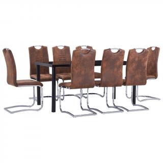 Set mobilier bucatarie, 9 piese, maro, piele intoarsa ecologica