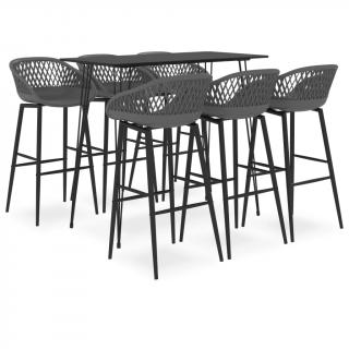 Set mobilier de bar, 7 piese, negru si gri