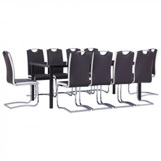 Set mobilier de bucatarie, 11 piese, maro, piele ecologica