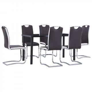 Set mobilier de bucatarie, 7 piese, maro, piele ecologica