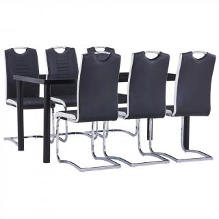 Set mobilier de bucatarie, 7 piese, negru, piele ecologica