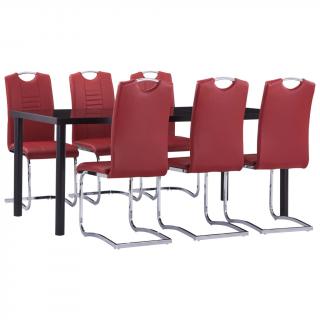 Set mobilier de bucatarie, 7 piese, rosu, piele ecologica