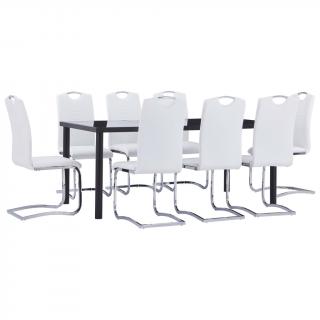 Set mobilier de bucatarie, 9 piese, alb, piele ecologica