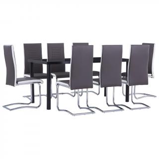 Set mobilier de bucatarie, 9 piese, gri, piele ecologica