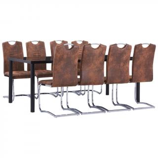 Set mobilier de bucatarie, 9 piese, maro, velur ecologic