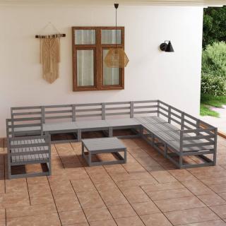 Set mobilier de gradina, 11 piese, gri, lemn masiv de pin