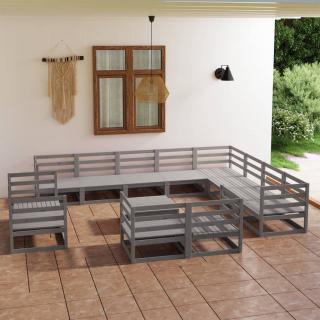 Set mobilier de gradina, 13 piese, gri, lemn masiv de pin