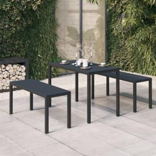 Set mobilier de gradina, 3 piese, negru, WPC si otel