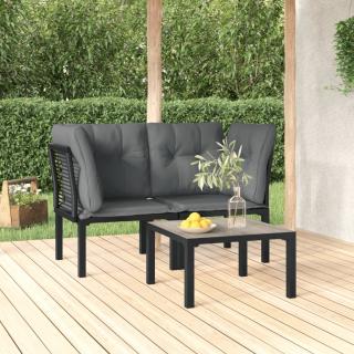 Set mobilier de gradina cu perne, 3 piese, negru gri, poliratan