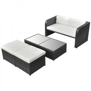 Set mobilier de gradina cu perne, 4 piese, negru, poliratan