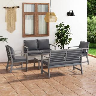 Set mobilier de gradina cu perne, 5 piese, gri, lemn de acacia