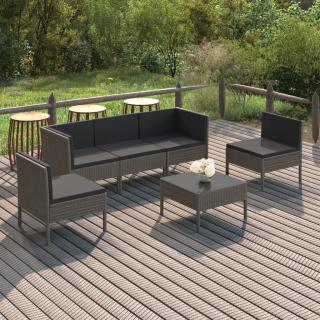 Set mobilier de gradina cu perne, 6 piese, gri, poliratan