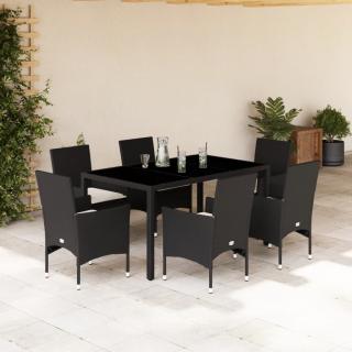 Set mobilier de gradina cu perne 7 piese negru poliratansticla