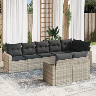 Set mobilier de gradina cu perne, 8 piese gri deschis poliratan