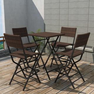 Set mobilier exterior pliabil, 5 piese, maro, otel, poliratan