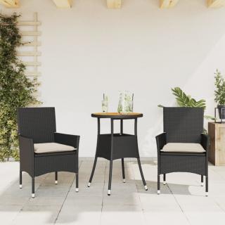 Set mobilier gradina perne 3 piese negru poliratan lemn acacia