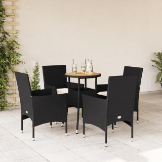 Set mobilier gradina perne 5 piese negru poliratan lemn acacia