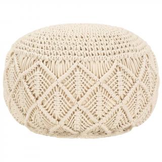 Taburet puf macrame lucrat manual, 45 x 30 cm, bumbac