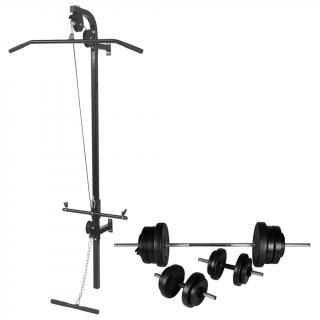 Turn de forta montat pe perete, set haltere si gantere 60,5 kg