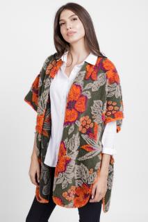 Blazer poncho cu detalii colorate portocalii cu lana naturala