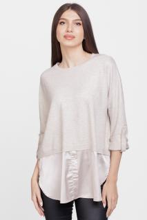 Bluza angora tip camasa, cu satin la baza, bej