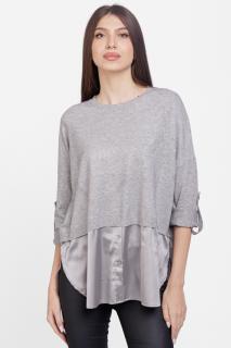 Bluza angora tip camasa, cu satin la baza, gri