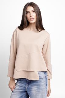 Bluza asimetrica cu suprapunere in colt din tricot de bumbac, bej