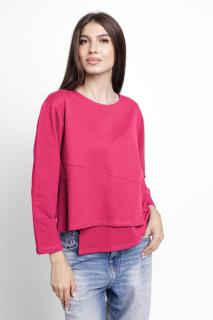 Bluza asimetrica cu suprapunere in colt din tricot de bumbac, fucsia
