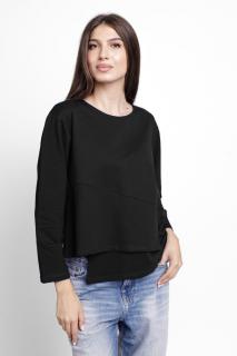 Bluza asimetrica cu suprapunere in colt din tricot de bumbac, neagra