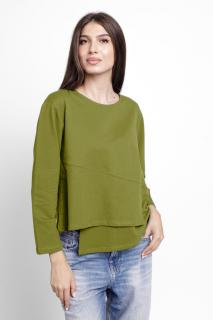 Bluza asimetrica cu suprapunere in colt din tricot de bumbac, verde oliv