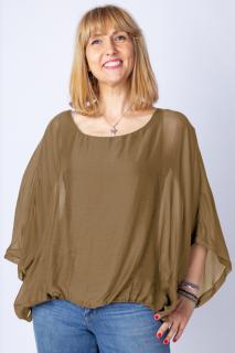 Bluza camel din matase naturala cu maneca fluture