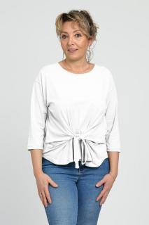 Bluza casual din bumbac ajustabila in fata cu maneca 3 4, alba