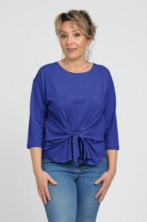Bluza casual din bumbac ajustabila in fata cu maneca 3 4, albastra