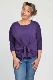 Bluza casual din bumbac ajustabila in fata cu maneca 3 4, mov inchis