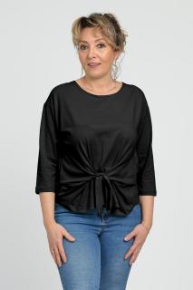 Bluza casual din bumbac ajustabila in fata cu maneca 3 4, neagra